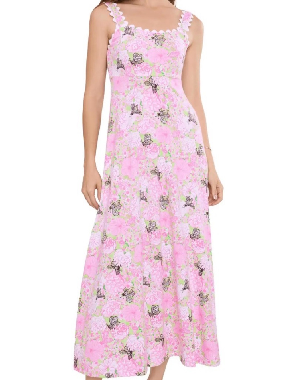 Lilly Pulitzer Dwyer Scalloped Midi Dress Pink Floral Size XL Like New